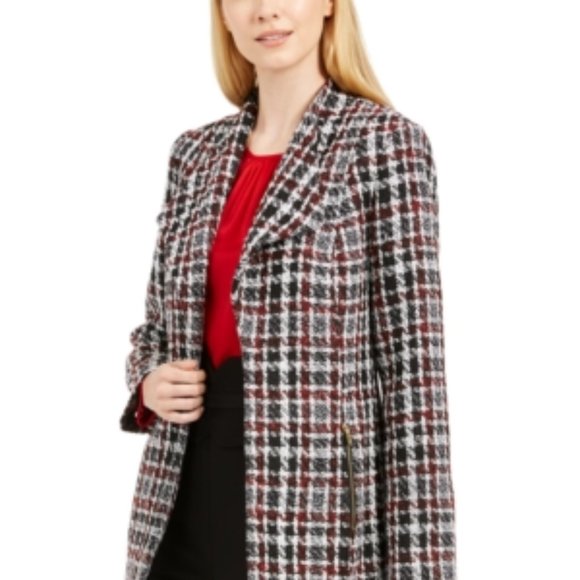 NWT Calvin Klein Tweed Plaid Topper Jacket - Red Multi Size 0 $160 Teacher c0341 - Picture 1 of 1